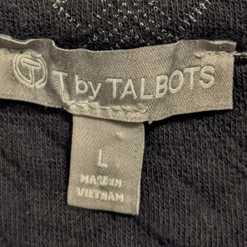 T by Talbots Black Metallic Quilted Snowflake Pullover Cotton Large - Picture 6 of 7